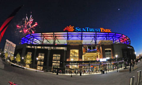 Fireworks explode outside of SunTrust Park. (Photo by Scott Cunningham/Getty Images)