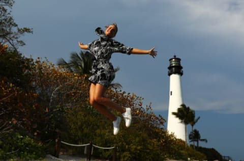 KEY BISCAYNE, FL – APRIL 01: Johanna Konta of Great Britain poses in front of the Cape Florida Lighthouse after defeating Caroline Wozniacki of Denmark in the Women’s Final on Day 13 of the Miami Open at Crandon Park Tennis Center on April 1, 2017 in Key Biscayne, Florida. (Photo by Al Bello/Getty Images)