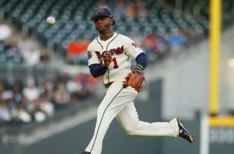 ATLANTA, GA – SEPTEMBER 9: Ozzie Albies #1 of the Atlanta Braves throws to first for the first out of the first inning in an MLB game against the Miami Marlins at SunTrust Park on September 9, 2017 in Atlanta, Georgia. (Photo by Todd Kirkland/Getty Images)