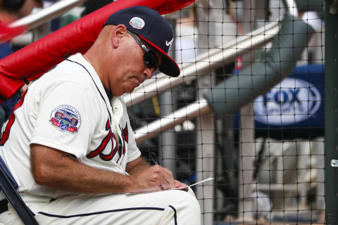 Atlanta Braves manager Brian Snitker has to coax a tiring roster through the final month of the season without the addition of any reinforcements from the outside while keeping the Philadelphia Phillies at bay. (Photo by Todd Kirkland/Getty Images)