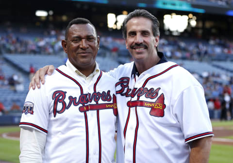 ATLANTA, GA – JULY 29: Atlanta Braves alumni Francisco Cabrera and Sid Bream attend Alumni Weekend festivities before the game between the Philadelphia Phillies and the Atlanta Braves at Turner Field on July 29, 2016 in Atlanta, Georgia. (Photo by Mike Zarrilli/Getty Images)