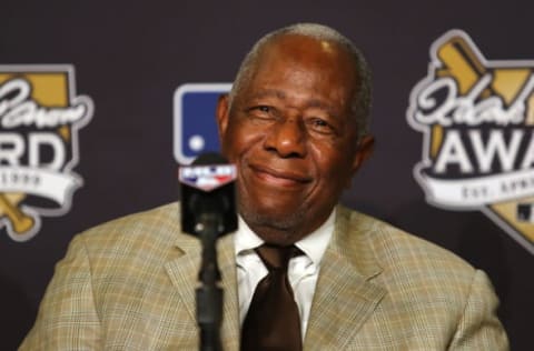 LOS ANGELES, CA – OCTOBER 25: Baseball Hall of Famer Hank Aaron attends the 2017 Hank Aaron Award press conference prior to game two of the 2017 World Series between the Houston Astros and the Los Angeles Dodgers at Dodger Stadium on October 25, 2017 in Los Angeles, California. (Photo by Tim Bradbury/Getty Images)