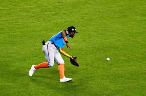 MIAMI, FL – JULY 09: Ronald Acuna #24 of the Atlanta Braves and the World Team fields the ball against the U.S. Team during the SiriusXM All-Star Futures Game at Marlins Park on July 9, 2017 in Miami, Florida. (Photo by Mark Brown/Getty Images)