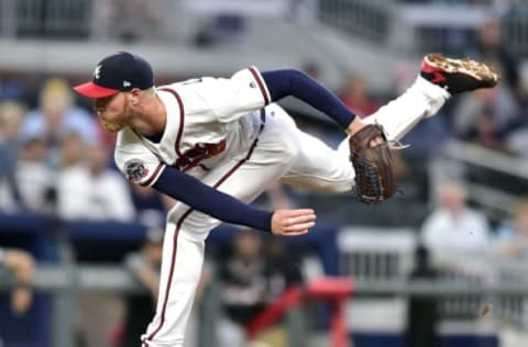 ATLANTA, GA – SEPTEMBER 8: Mike Foltynewicz #26 of the Atlanta Braves throws a first inning pitch against the Miami Marlins at SunTrust Park on September 8, 2017 in Atlanta, Georgia. (Photo by Scott Cunningham/Getty Images)