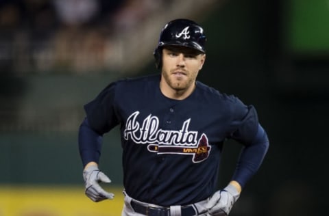 WASHINGTON, DC – SEPTEMBER 12: Freddie Freeman #5 of the Atlanta Braves runs the bases after hitting a three-run home run in the third inning against the Washington Nationals at Nationals Park on September 12, 2017 in Washington, DC. (Photo by Patrick McDermott/Getty Images)