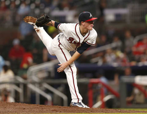 ATLANTA, GA – JULY 31: Kolby Alllard #36 of the Atlanta Braves throws a pitch in the fifth inning of his MLB pitching debut during the game against the Miami Marlins at SunTrust Park on July 31, 2018 in Atlanta, Georgia. (Photo by Mike Zarrilli/Getty Images)