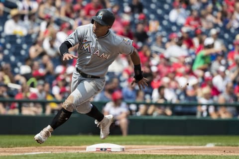 WASHINGTON, DC – AUGUST 19: Rafael Ortega #52 of the Miami Marlins rounds third before scoring against the Washington Nationals during the third inning at Nationals Park on August 19, 2018 in Washington, DC. (Photo by Scott Taetsch/Getty Images)