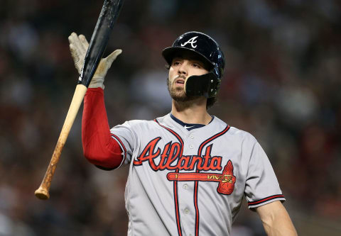 PHOENIX, AZ – SEPTEMBER 09: Dansby Swanson #7 of the Atlanta Braves tosses his bat after striking out against the Arizona Diamondbacks during the sixth inning of an MLB game at Chase Field on September 9, 2018 in Phoenix, Arizona. (Photo by Ralph Freso/Getty Images)