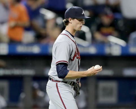 NEW YORK, NY – SEPTEMBER 26: Kyle Wrright #73 of the Atlanta Braves reacts after giving up a solo home run to Michael Conforto #30 of the New York Mets in the eighth inning on September 26,2018 at Citi Field in the Flushing neighborhood of the Queens borough of New York City. (Photo by Elsa/Getty Images)