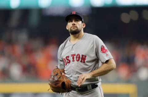 HOUSTON, TX – OCTOBER 16: Nathan Eovaldi #17 of the Boston Red Sox looks on after pitching in the first inning against the Houston Astros during Game Three of the American League Championship Series at Minute Maid Park on October 16, 2018 in Houston, Texas. (Photo by Elsa/Getty Images)