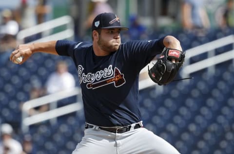 WEST PALM BEACH, FL - FEBRUARY 24: Bryse Wilson #66 of the Atlanta Braves pitches in the fourth inning of a Grapefruit League spring training game against the Houston Astros at The Ballpark of the Palm Beaches on February 24, 2019 in West Palm Beach, Florida. The Astros won 5-2. (Photo by 