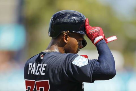 Cristian Pache #77 of the Atlanta Braves. (Photo by Michael Reaves/Getty Images)