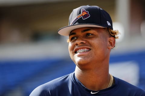 Cristian Pache #77 of the Atlanta Braves. (Photo by Michael Reaves/Getty Images)