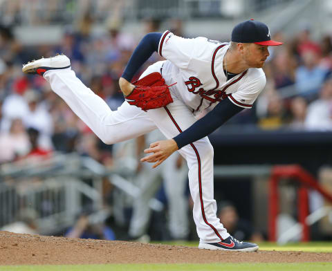 ATLANTA: Sean Newcomb #15 of the Atlanta Braves against the Detroit Tigers at SunTrust Park on June 01, 2019. (Photo by Mike Zarrilli/Getty Images)