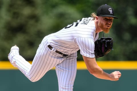 DENVER, CO – JULY 17: Jon  Gray #55 of the Colorado Rockies pitches against the San Francisco Giants in the first inning of a game at Coors Field on July 17, 2019 in Denver, Colorado. (Photo by Dustin Bradford/Getty Images)