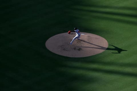 SAN DIEGO, CALIFORNIA – JULY 13: Julio Teheran #49 of the Atlanta Braves pitches during the second inning of a game against the San Diego Padresat PETCO Park on July 13, 2019 in San Diego, California. (Photo by Sean M. Haffey/Getty Images)