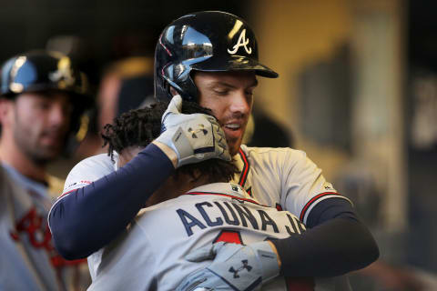 MILWAUKEE, WISCONSIN – JULY 15: Ronald Acuna #13 and Freddie Freeman . (Photo by Dylan Buell/Getty Images)