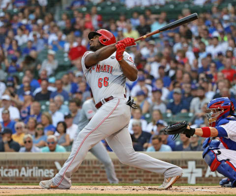 The Atlanta Braves might consider Yasiel Puig as a postseason roster addition following the injury to Nick Markakis. (Photo by Jonathan Daniel/Getty Images)