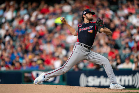 Ian Anderson #4 of the National League Futures Team. (Photo by Brace Hemmelgarn/Minnesota Twins/Getty Images)