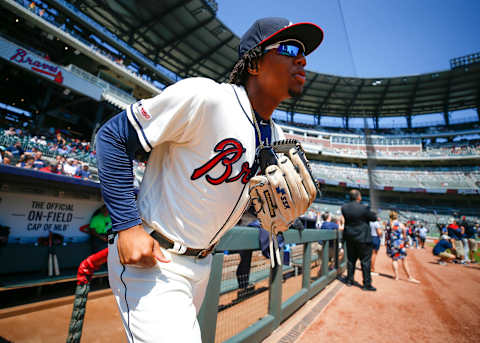 ATLANTA, GA – SEPTEMBER 8: Ronald Acuna Jr. #13 of the Atlanta Braves takes the field prior to an MLB game against the Washington Nationals at SunTrust Park on September 8, 2019 in Atlanta, Georgia. (Photo by Todd Kirkland/Getty Images)