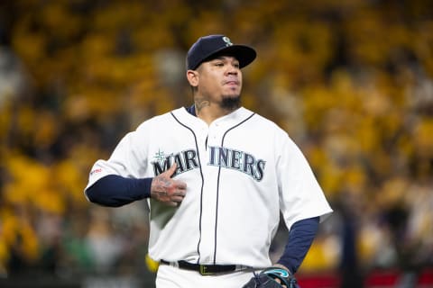 SEATTLE, WA – SEPTEMBER 26: Felix Hernandez #34 of the Seattle Mariners walks off the field on September 26, 2019 in Seattle, Washington. (Photo by Lindsey Wasson/Getty Images)