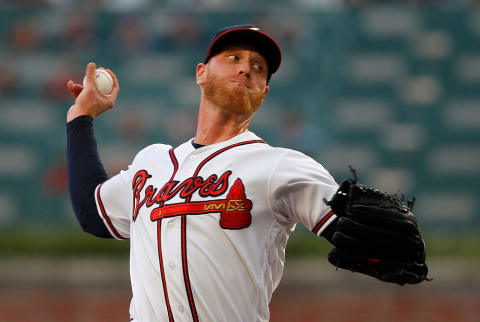 Mike Foltynewicz pitches in the first inning against the Toronto Blue Jays at SunTrust Park on September 03, 2019. (Photo credit by Kevin C. Cox via Getty Images)