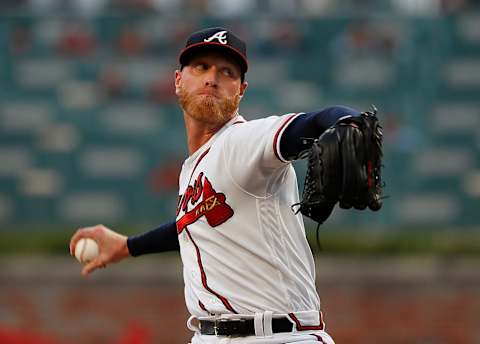 ATLANTA, GEORGIA – SEPTEMBER 03: Mike Foltynewicz #26 of the Atlanta Braves pitches in the first inning against the Toronto Blue Jays at SunTrust Park on September 03, 2019 in Atlanta, Georgia. (Photo by Kevin C. Cox/Getty Images)