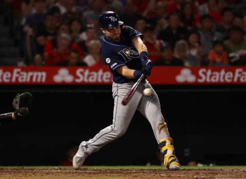 Travis d’Arnaud #37 of the Tampa Bay Rays and now Atlanta Braves. (Photo by Victor Decolongon/Getty Images)