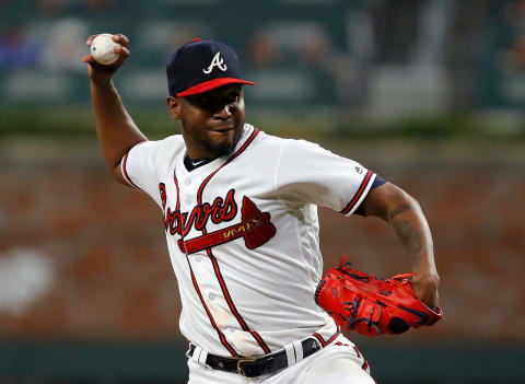 ATLANTA, GEORGIA – SEPTEMBER 18: Julio  Teheran #49 of the Atlanta Braves pitches in the third inning against the Philadelphia Phillies at SunTrust Park on September 18, 2019 in Atlanta, Georgia. (Photo by Kevin C. Cox/Getty Images)