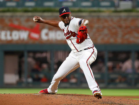 ATLANTA, GEORGIA – SEPTEMBER 18: Julio  Teheran #49 of the Atlanta Braves pitches in the third inning against the Philadelphia Phillies at SunTrust Park on September 18, 2019 in Atlanta, Georgia. (Photo by Kevin C. Cox/Getty Images)