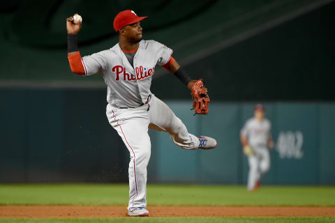 Jean Segura #2 of the Philadelphia Phillies. (Photo by Will Newton/Getty Images)