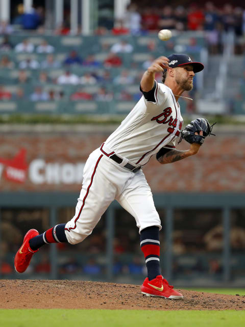 ATLANTA, GEORGIA – OCTOBER 03: Shane Greene #19 of the Atlanta Braves delivers the pitch during the sixth inning against the St. Louis Cardinals in game one of the National League Division Series at SunTrust Park on October 03, 2019 in Atlanta, Georgia. (Photo by Kevin C. Cox/Getty Images)