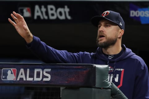 MINNEAPOLIS, MINNESOTA – OCTOBER 07: Rocco Baldelli #5 of the Minnesota Twins challenges a call in game three of the American League Division Series against the New York Yankees at Target Field on October 07, 2019 in Minneapolis, Minnesota. (Photo by Elsa/Getty Images)