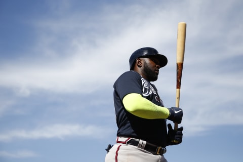 Marcell Ozuna #20 of the Atlanta Braves. (Photo by Michael Reaves/Getty Images)