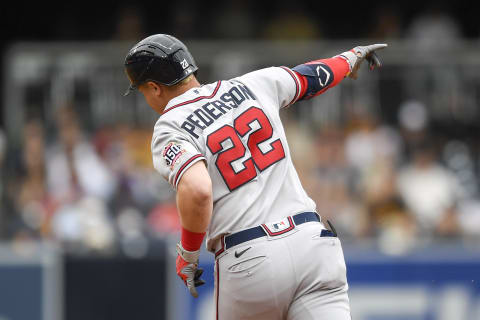 SAN DIEGO, CA – SEPTEMBER 26: Joc Pederson #22 of the Atlanta Braves. (Photo by Denis Poroy/Getty Images)