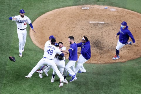 ARLINGTON, TEXAS – OCTOBER 27: The Los Angeles Dodgers celebrate (Photo by Maxx Wolfson/Getty Images)