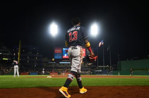 PITTSBURGH, PA – JULY 05: Ronald Acuna Jr. #13 of the Atlanta Braves in action during the game against the Pittsburgh Pirates at PNC Park on July 5, 2021 in Pittsburgh, Pennsylvania. (Photo by Justin Berl/Getty Images)