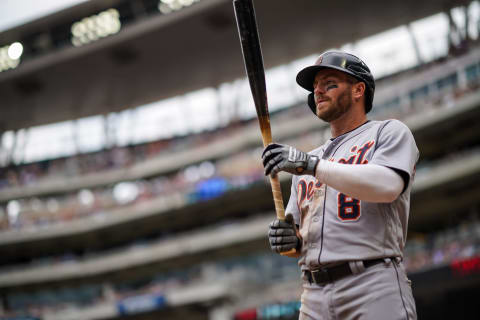 Robbie Grossman #8 of the Detroit Tigers. (Photo by Brace Hemmelgarn/Minnesota Twins/Getty Images)