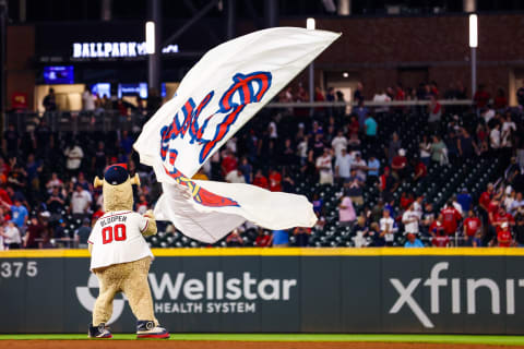 Atlanta Braves mascot Blooper. (Photo by Casey Sykes/Getty Images)