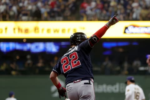 Joc Pederson #22 of the Atlanta Braves. (Photo by Stacy Revere/Getty Images)