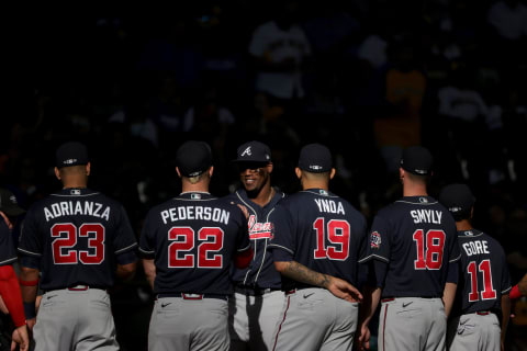 Jorge Soler #12 of the Atlanta Braves. (Photo by Stacy Revere/Getty Images)