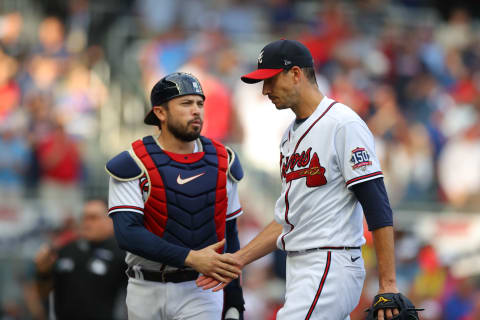 Atlanta Braves catcher Travis d’Arnaud understands why some hard-hit balls aren’t home runs. (Photo by Todd Kirkland/Getty Images)