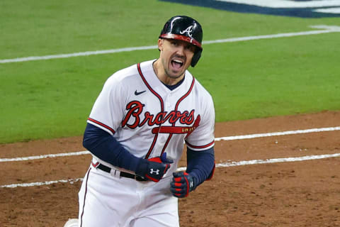Atlanta Braves outfielder Adam Duvall (Photo by Todd Kirkland/Getty Images)