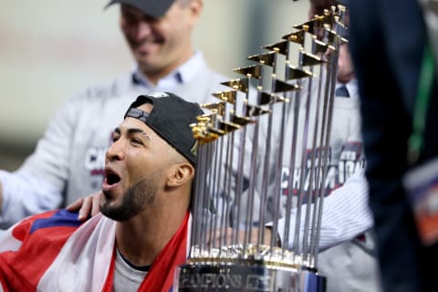 HOUSTON, TEXAS – NOVEMBER 02: Eddie Rosario #8 of the Atlanta Braves (Photo by Elsa/Getty Images)