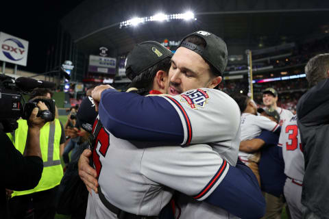 HOUSTON, TEXAS – NOVEMBER 02: Adam Duvall #14 of the Atlanta Braves  (Photo by Elsa/Getty Images)