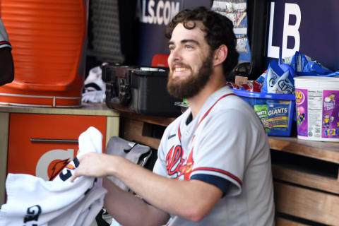 WASHINGTON, DC – JULY 15: Ian Anderson #36 of the Atlanta Braves looks on during a baseball game against the Washington Nationals at Nationals Park on July 15, 2022 in Washington, DC. (Photo by Mitchell Layton/Getty Images)