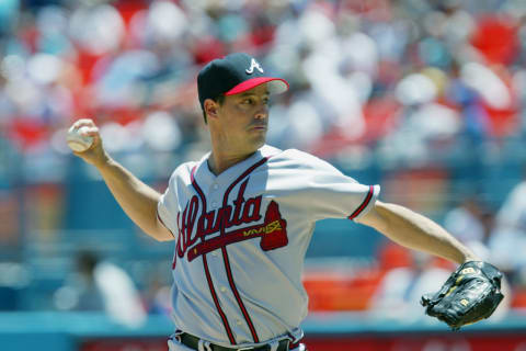 Right-hander Greg Maddux of the Atlanta Braves in 2003. Best Braves RHP ever? (Photo By Eliot J. Schechter/Getty Images)