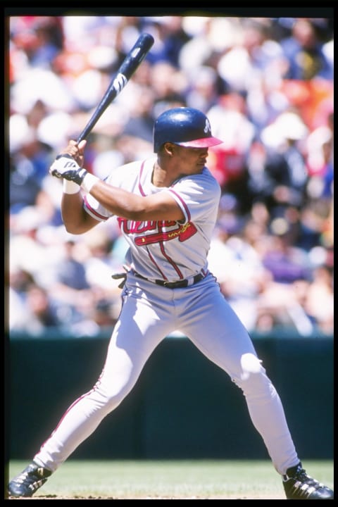 23 Apr 1997: Andruw Jones of the Atlanta Braves stands in the batter’s box during a game against the San Francisco Giants. Mandatory Credit: Otto Greule Jr. /Allsport