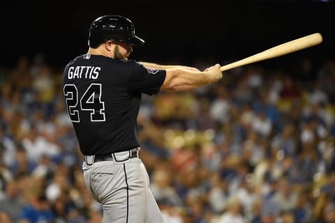 LOS ANGELES, CA – JULY 30: Evan Gattis #24 of the Atlanta Braves. (Photo by Lisa Blumenfeld/Getty Images)