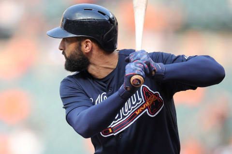 Atlanta Braves outfielder Nick Markakis shares many of the characteristics of Tommy Holmes. (Photo by G Fiume/Getty Images)